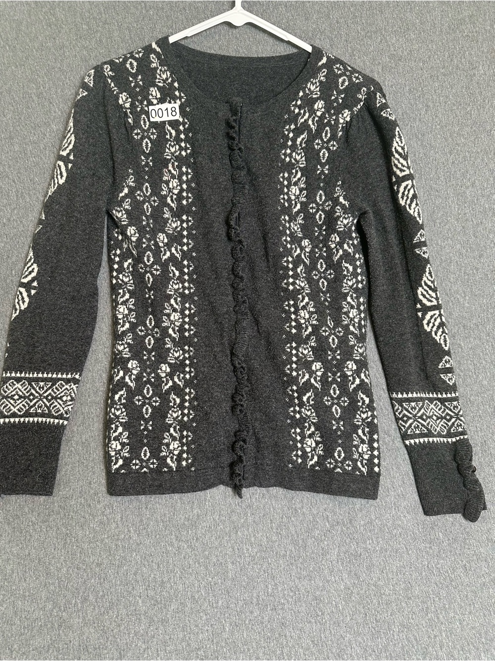 Sundance Black and White Ruffle-Front wool blend zip up Cardigan